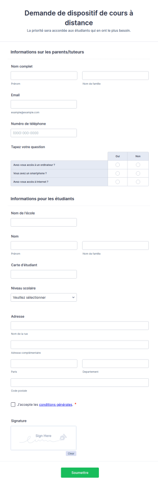 Demande De Dispositif De Cours à Distance