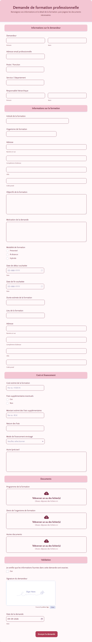Formulaire De Demande De Formation Professionnelle