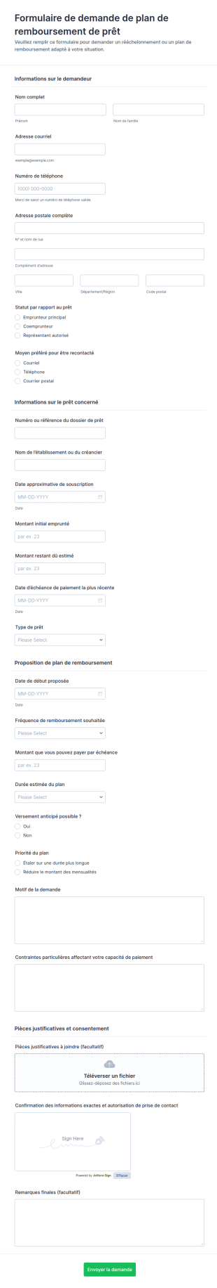 Demande De Plan De Remboursement