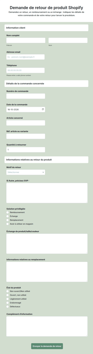Demande De Retour De Produit Shopify