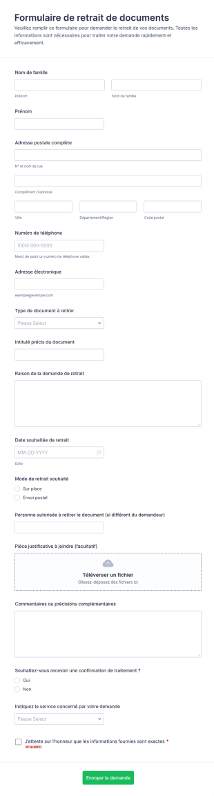 Demande De Retrait De Documents Formulaire