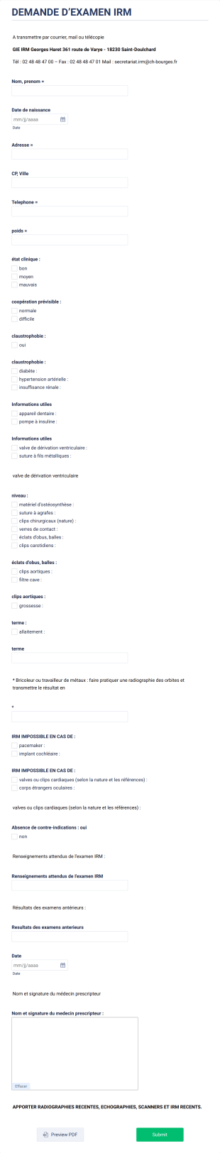 Demande D'examen IRM