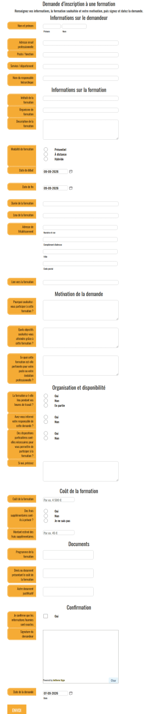 Demande D’inscription à Une Formation