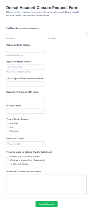 Demat Account Closure Request Form Template