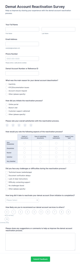 Demat Account Reactivation Survey Form Template