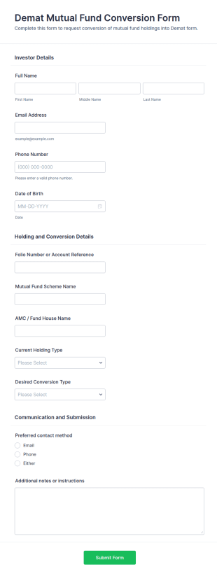 Demat Mutual Fund Conversion Form Template