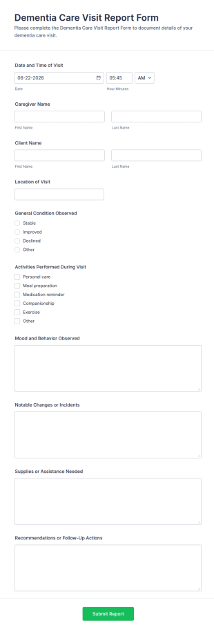Dementia Care Visit Report Form Template