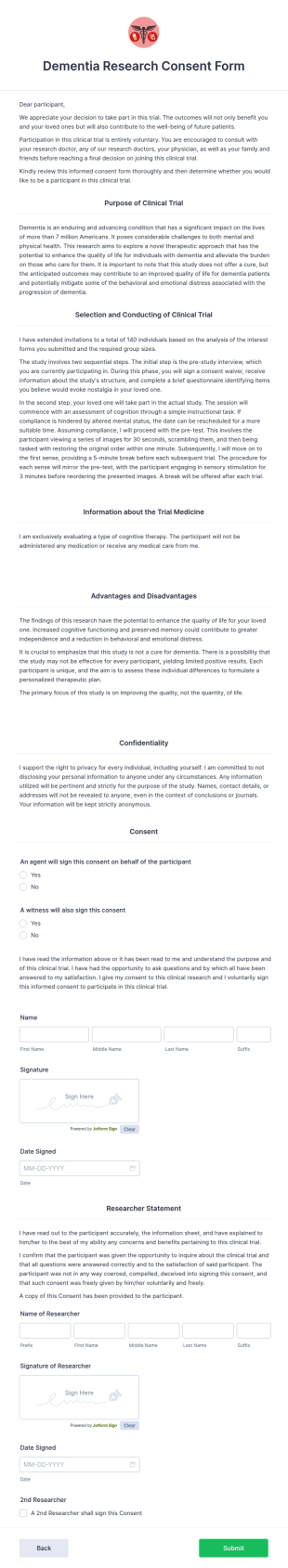 Dementia Research Consent Form Template