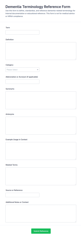 Dementia Terminology Reference Form Template