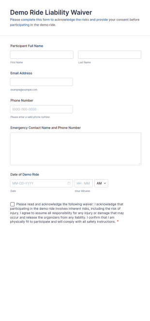 Demo Ride Liability Waiver Form Template