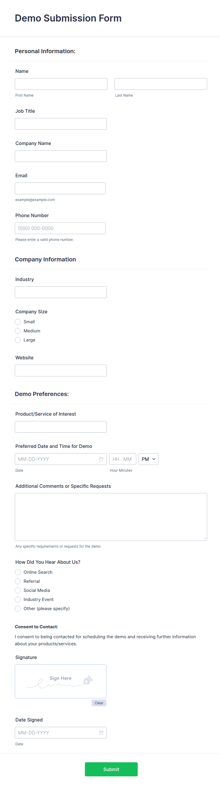 Demo Submission Form Template Jotform
