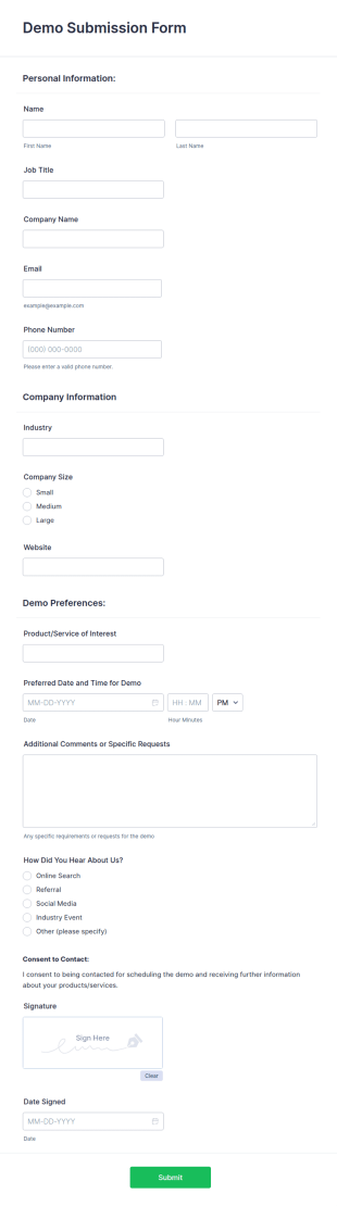 Demo Submission Form Template