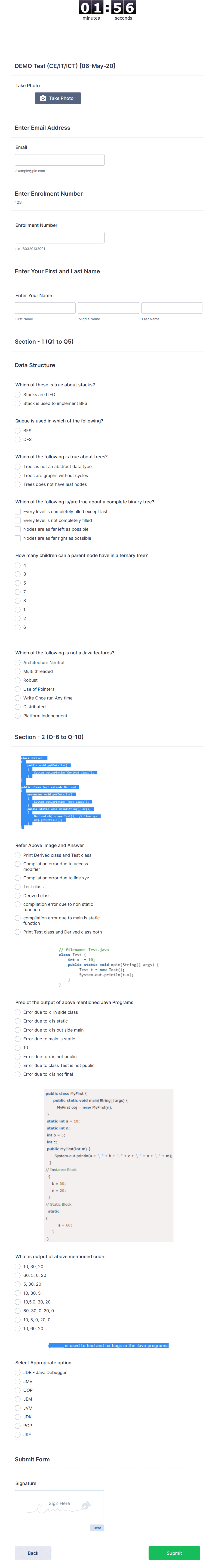 Demo Form For Testing DEMO Test - Sample Form Template | Jotform