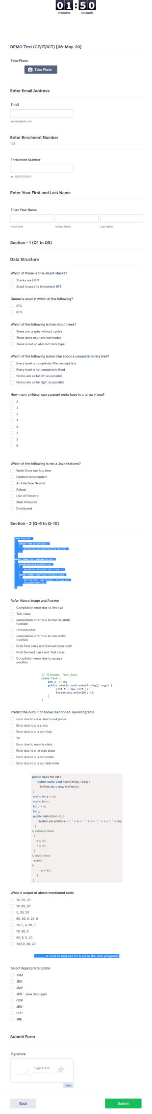 DEMO Test Sample Form Template