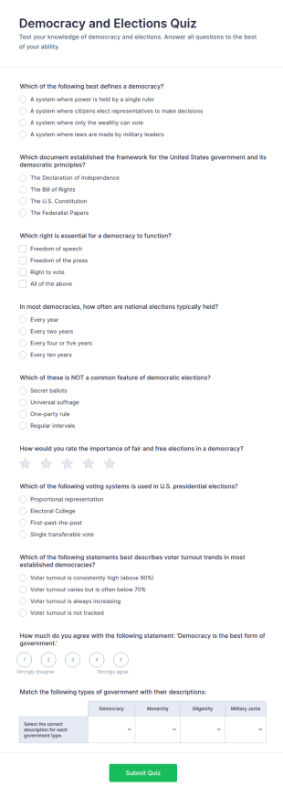 Democracy And Elections Quiz Form Template