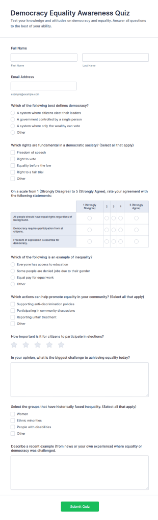Democracy Equality Awareness Quiz Form Template