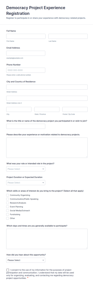 Democracy Project Experience Registration Form Template