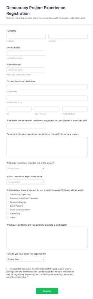 Democracy Project Experience Registration Form Template