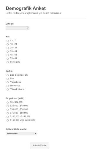 Demografik İlgi Alanları Anketi Form Şablonu