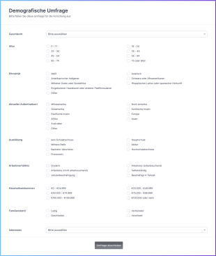 Demografische Umfrage Form Template