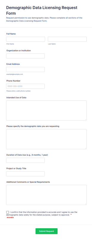 Demographic Data Licensing Request Form Template