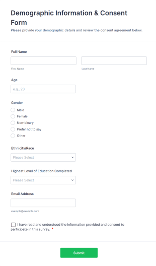 Demographic Information & Consent Form Template