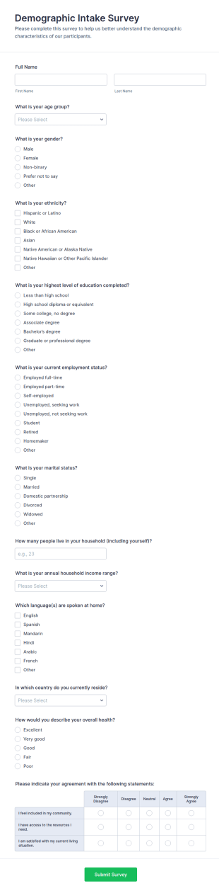 Demographic Intake Survey Form Template