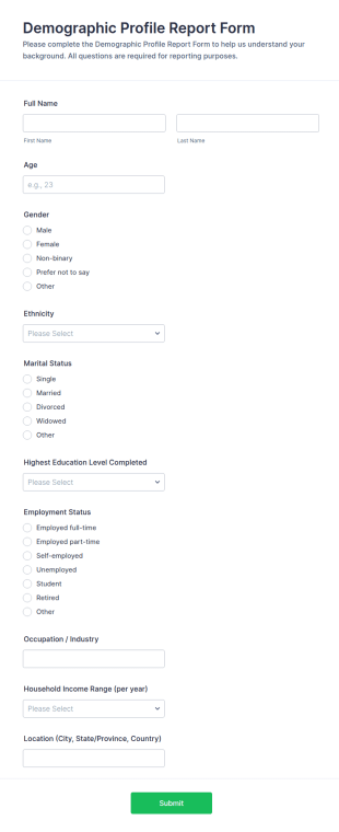 Demographic Profile Report Form Template