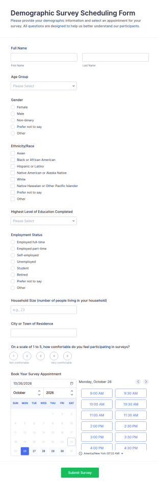 Demographic Survey Scheduling Form Template