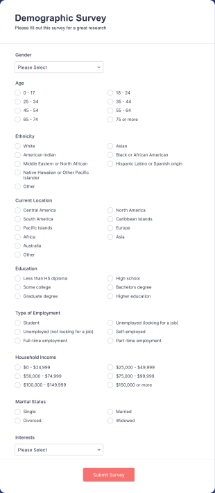 Demographic Survey Form Template