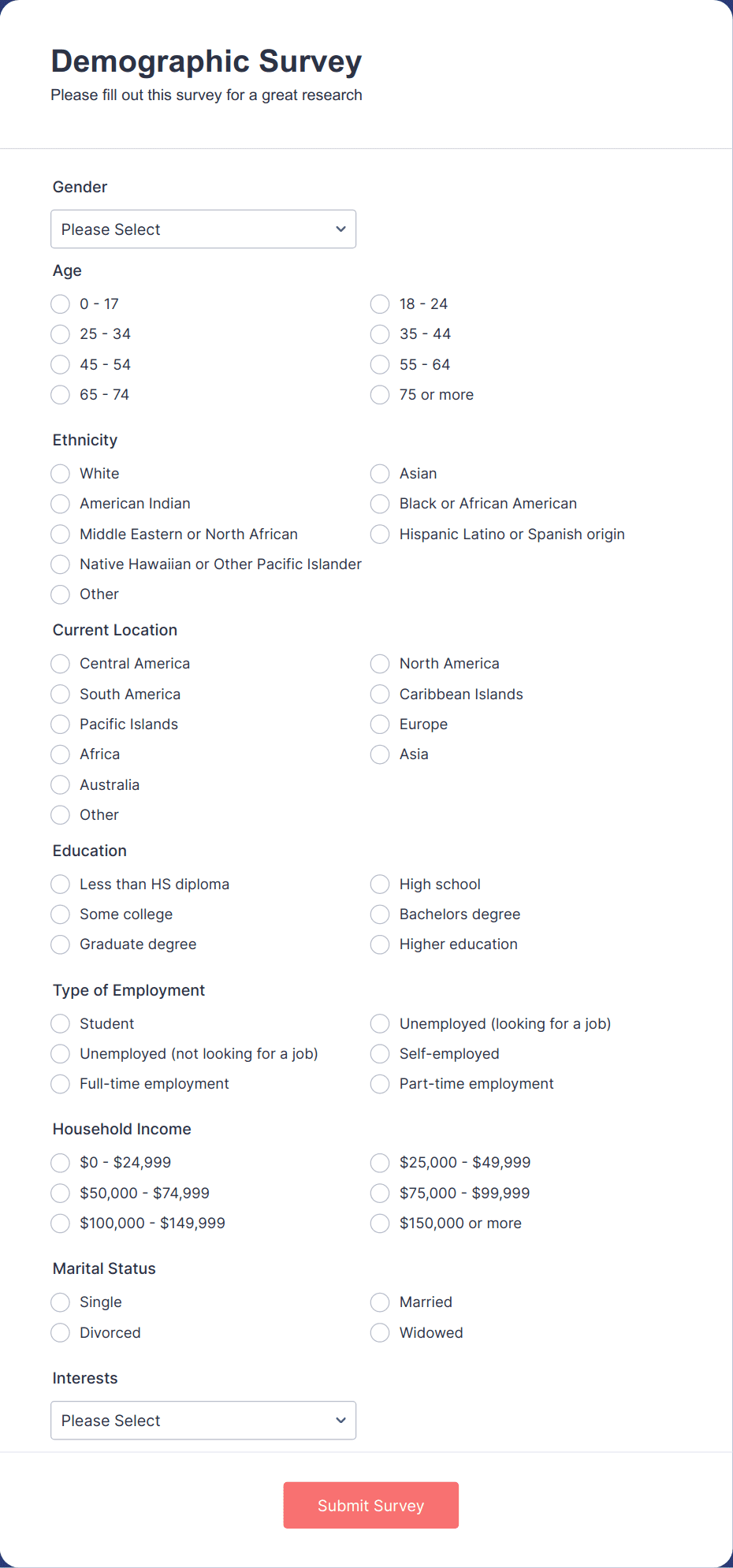 Demographic Survey Form Template | Jotform