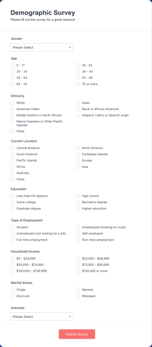 Demographic Survey Template Form Template