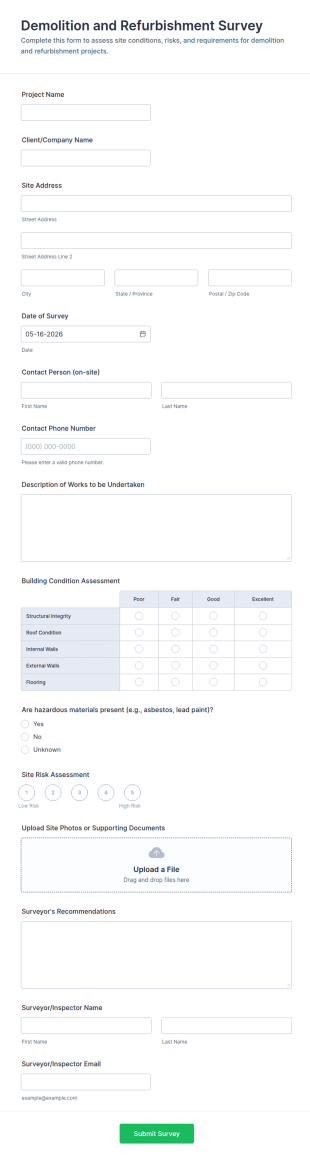 Demolition And Refurbishment Survey Form Template