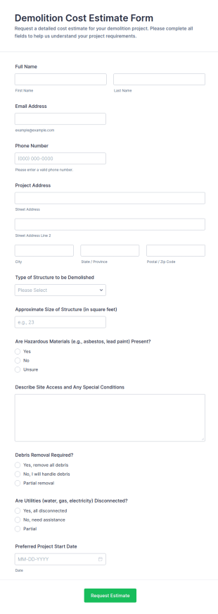 Demolition Cost Estimate Form Template