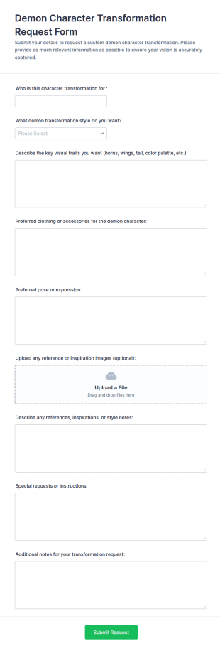 Demon Character Transformation Request Form Template