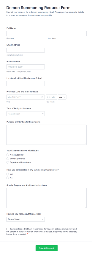 Demon Summoning Request Form Template