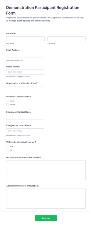 Demonstration Participant Registration Form Template