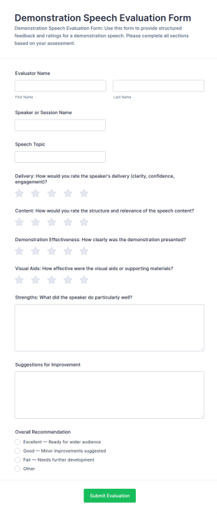 Demonstration Speech Evaluation Form Template