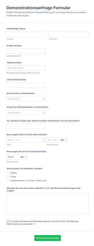 Demonstrationsanfrage Formular