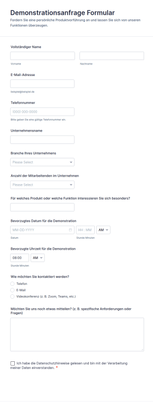 Demonstrationsanfrage Formular