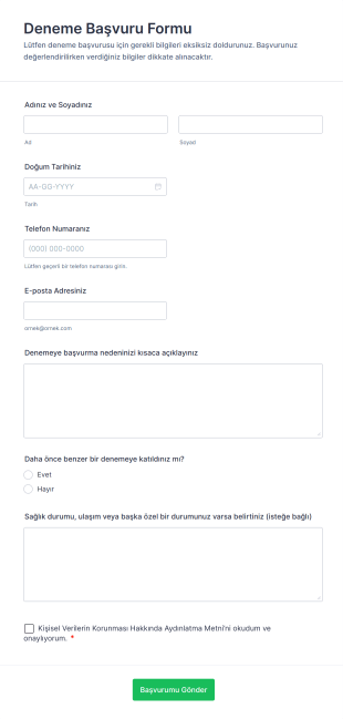 Deneme Başvuru Form Şablonu