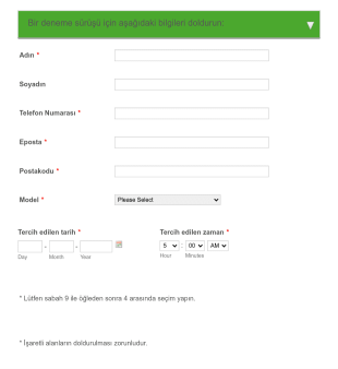 Deneme Sürüşü Form Template