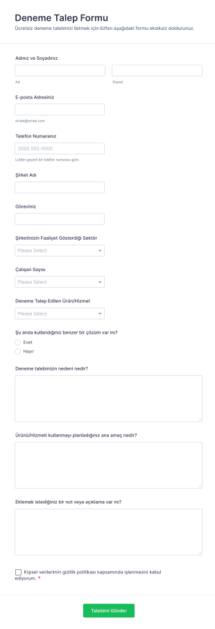 Deneme Talep Form Şablonu