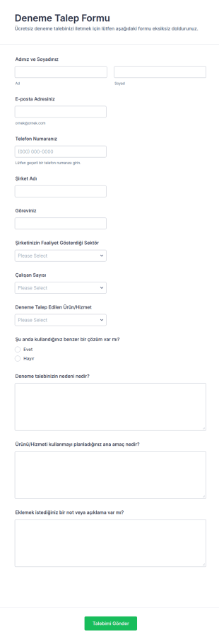 Deneme Talep Form Şablonu