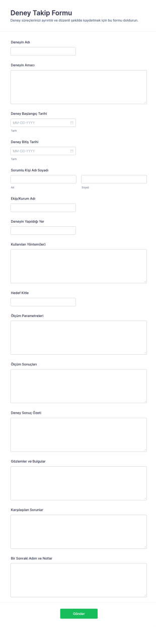 Deney İzleme Anketi Form Şablonu