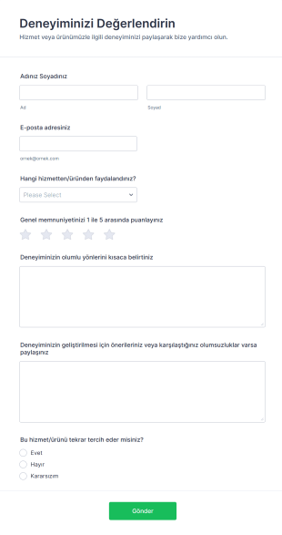 Deneyiminizi Değerlendirin Form Template