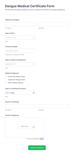 Dengue Medical Certificate Form Template
