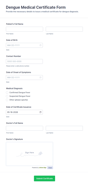 Dengue Medical Certificate Form Template