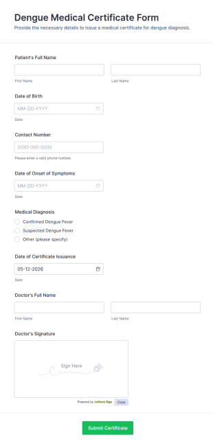 Dengue Medical Certificate Form Template