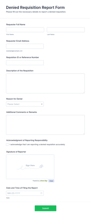 Denied Requisition Report Form Template